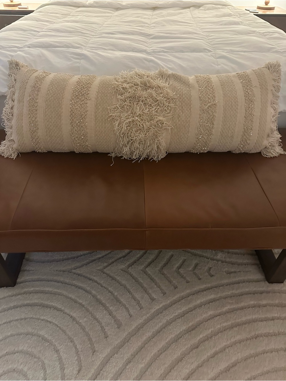 Neutral Boho Textured Lumbar Pillow - Cream